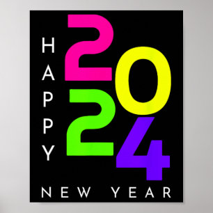 Colourful Happy New Year 2024 Family Matching Chri Poster