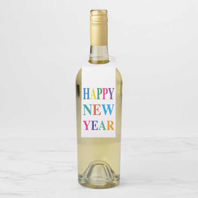 Colourful Happy New Year   Bottle Tag (On Bottle)