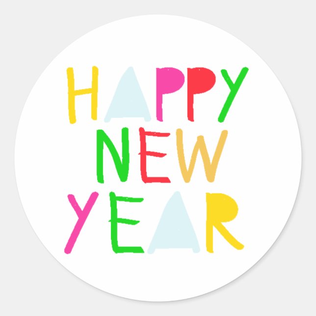 Colourful Happy New Year Classic Round Sticker (Front)