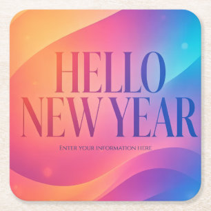 Colourful Happy New Year Greeting ,Glow and Bold Square Paper Coaster