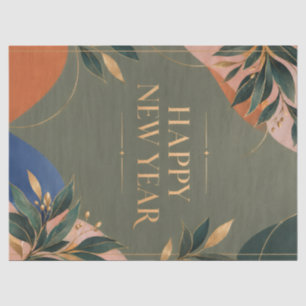 Colourful Happy New Year Greeting with Metallic  Tissue Paper