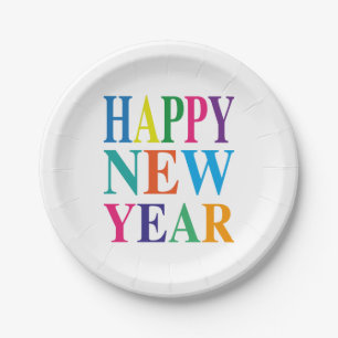 Colourful Happy New Year Paper Plate