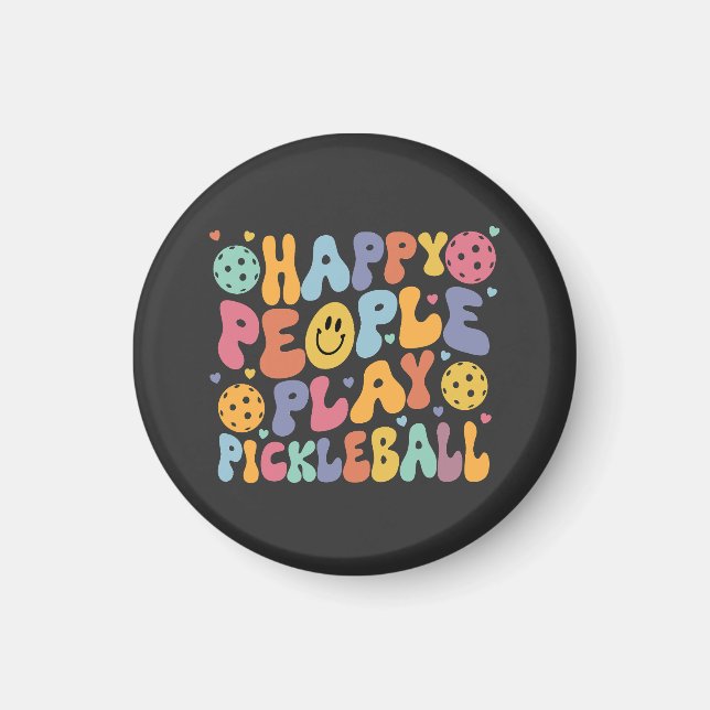 Colourful Happy People Play Pickleball Player Magnet (Front)