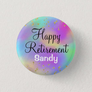 Colourful Happy Retirement Unicorn Gold Glitter 3 Cm Round Badge