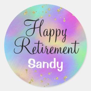 Colourful Happy Retirement Unicorn Gold Glitter Classic Round Sticker