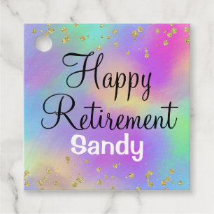 Colourful Happy Retirement Unicorn Gold Glitter Favour Tags