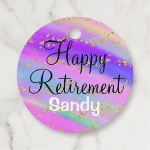 Colourful Happy Retirement Unicorn Gold Glitter Favour Tags