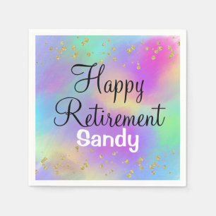 Colourful Happy Retirement Unicorn Gold Glitter Napkin