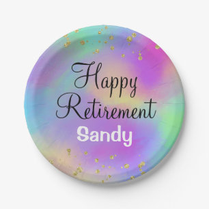 Colourful Happy Retirement Unicorn Gold Glitter Paper Plate