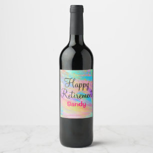 Colourful Happy Retirement Unicorn Gold Glitter Wine Label