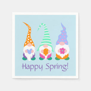 Colourful Happy Spring Gnomes Greetings Napkin
