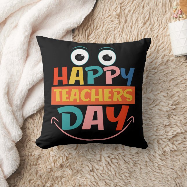 Colourful Happy Teachers Day Funny Face Cushion (Blanket)