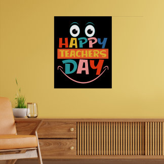 Colourful Happy Teachers Day Funny Face Poster