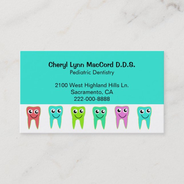 Colourful Happy Teeth Custom Dentist Business Card (Front)