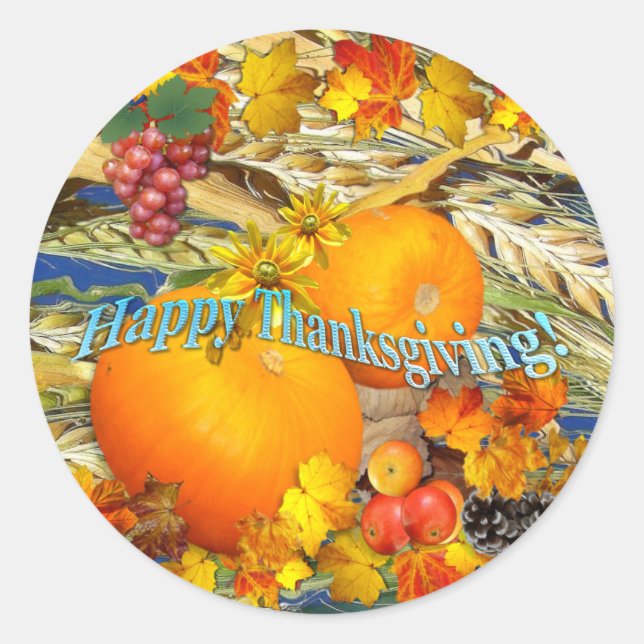 Colourful Happy Thanksgiving Classic Round Sticker (Front)