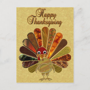 Colourful Happy Thanksgiving Turkey Holiday Postcard
