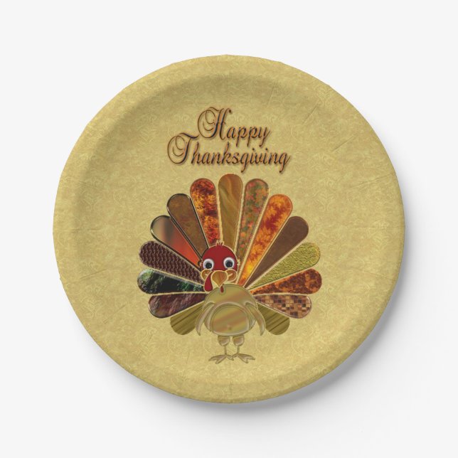 Colourful Happy Thanksgiving Turkey Paper Plate (Front)