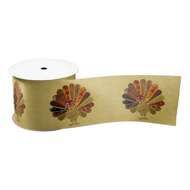 Colourful Happy Thanksgiving Turkey Satin Ribbon (Spool)