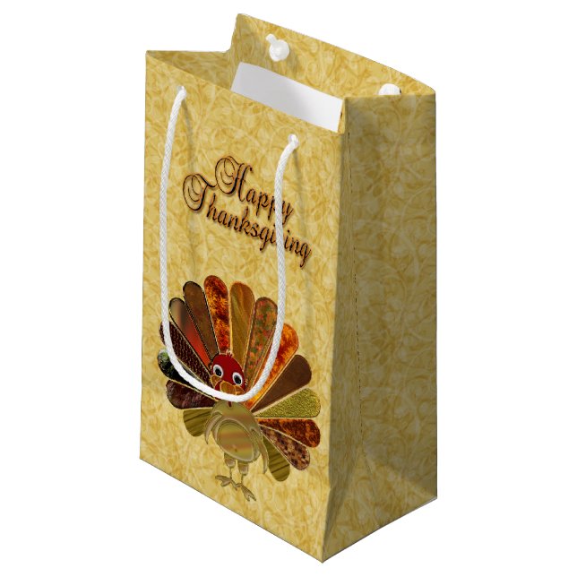 Colourful Happy Thanksgiving Turkey Small Gift Bag (Front Angled)