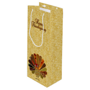 Colourful Happy Thanksgiving Turkey Wine Gift Bag