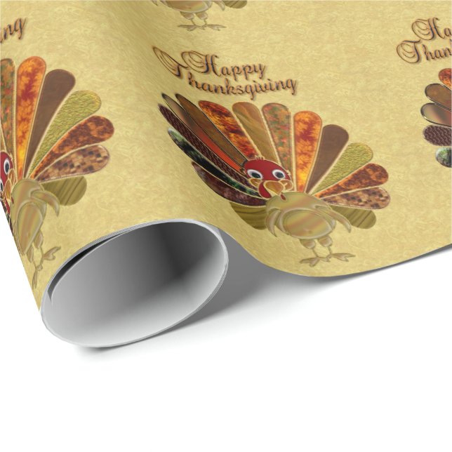 Colourful Happy Thanksgiving Turkey Wrapping Paper (Roll Corner)