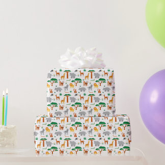 Colourful happy wild animals in the savannah wrapping paper
