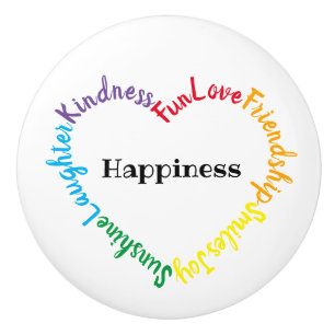Colourful Happy Words Heart Ceramic Knob