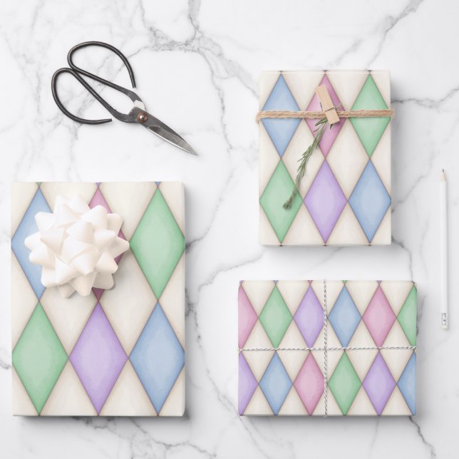 Colourful Harlequin Check Mediaeval Fairytale Wrapping Paper Sheet (Front)