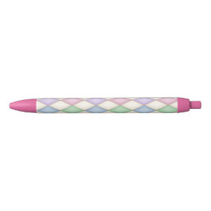 Colourful Harlequin Diamond Check Pattern Black Ink Pen