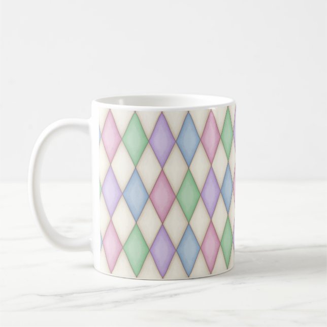 Colourful Harlequin Diamond Check Pattern Coffee Mug (Left)