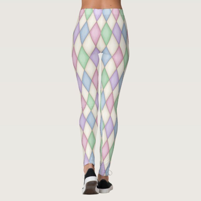 Colourful Harlequin Diamond Check Pattern Leggings (Back)