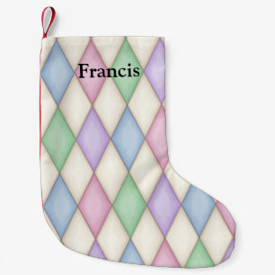 Colourful Harlequin Diamond Check Personaliable Small Christmas Stocking