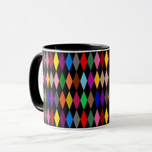 Colourful Harlequin Diamonds Design Black Mug