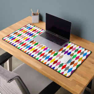 Colourful Harlequin Diamonds Design White  Desk Mat