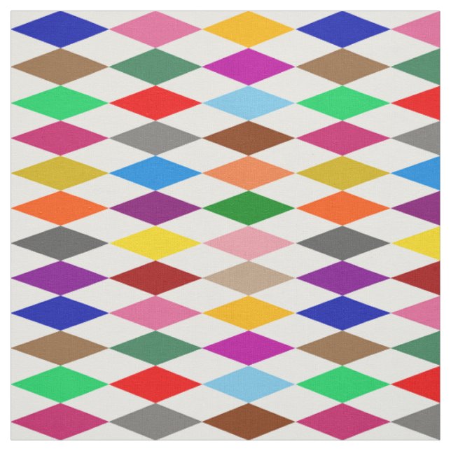 Colourful Harlequin Diamonds Design White  Fabric (Swatch)