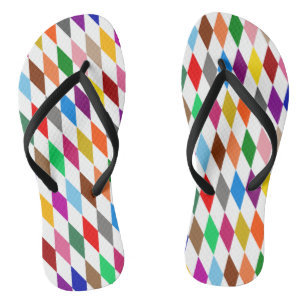 Colourful Harlequin Diamonds Design White Flip Flops