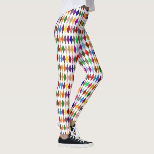 Colourful Harlequin Diamonds Design White Leggings