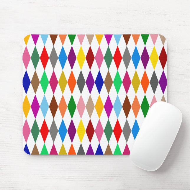Colourful Harlequin Diamonds Design White  Mouse Mat (With Mouse)