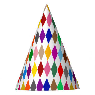 Colourful Harlequin Diamonds Design White  Party Hat