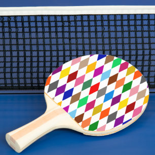 Colourful Harlequin Diamonds Design White Ping Pong Paddle