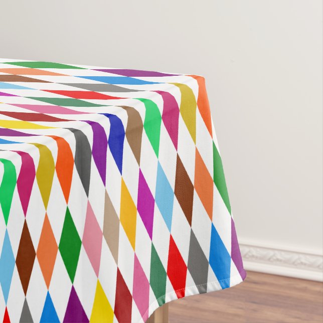 Colourful Harlequin Diamonds Design White  Tablecloth (In Situ)