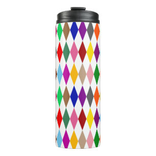 Colourful Harlequin Diamonds Design White Thermal Tumbler