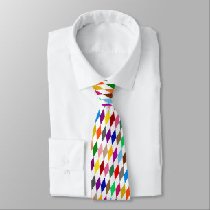 Colourful Harlequin Diamonds Design White Tie
