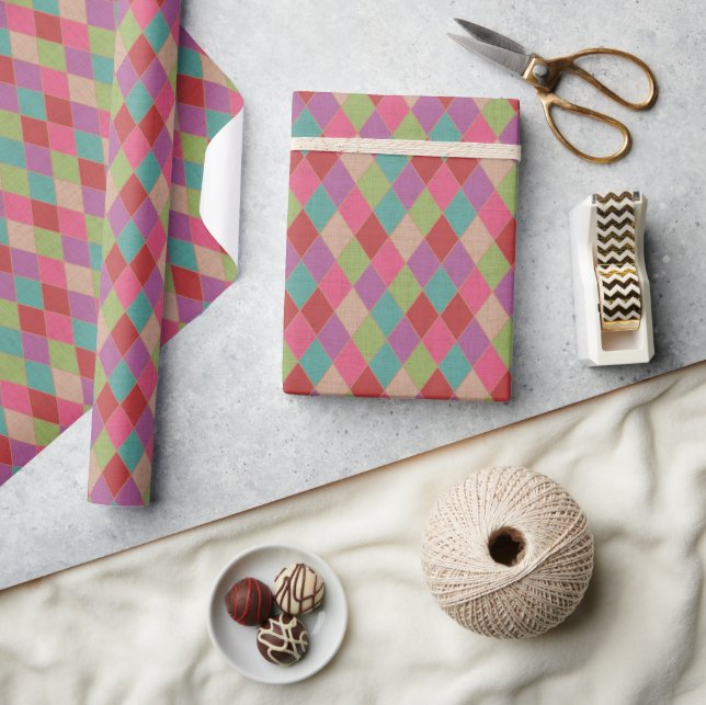 Colourful Harlequin Diamonds Wrapping Paper  (Crafts)