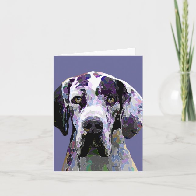 Colourful Harlequin Great Dane Face Card (Front)