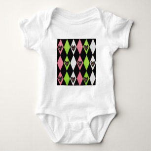 Colourful Harlequin Print with Rose Hearts Baby Bodysuit