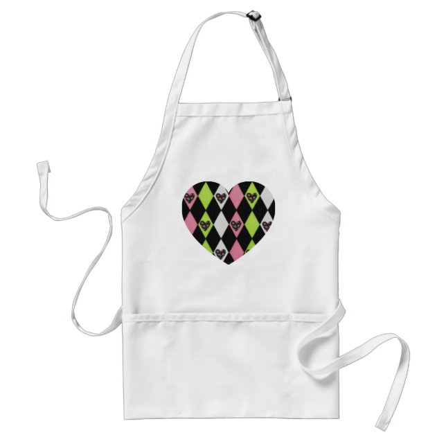 Colourful Harlequin Print with Rose Hearts Standard Apron (Front)