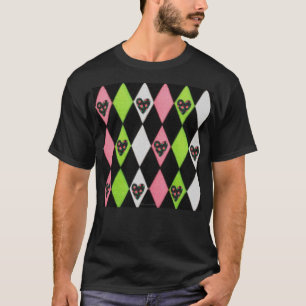 Colourful Harlequin Print with Rose Hearts T-Shirt