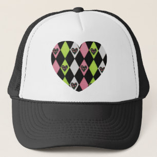 Colourful Harlequin Print with Rose Hearts Trucker Hat