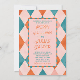 Colourful Harlequin Wedding Invitation Modern